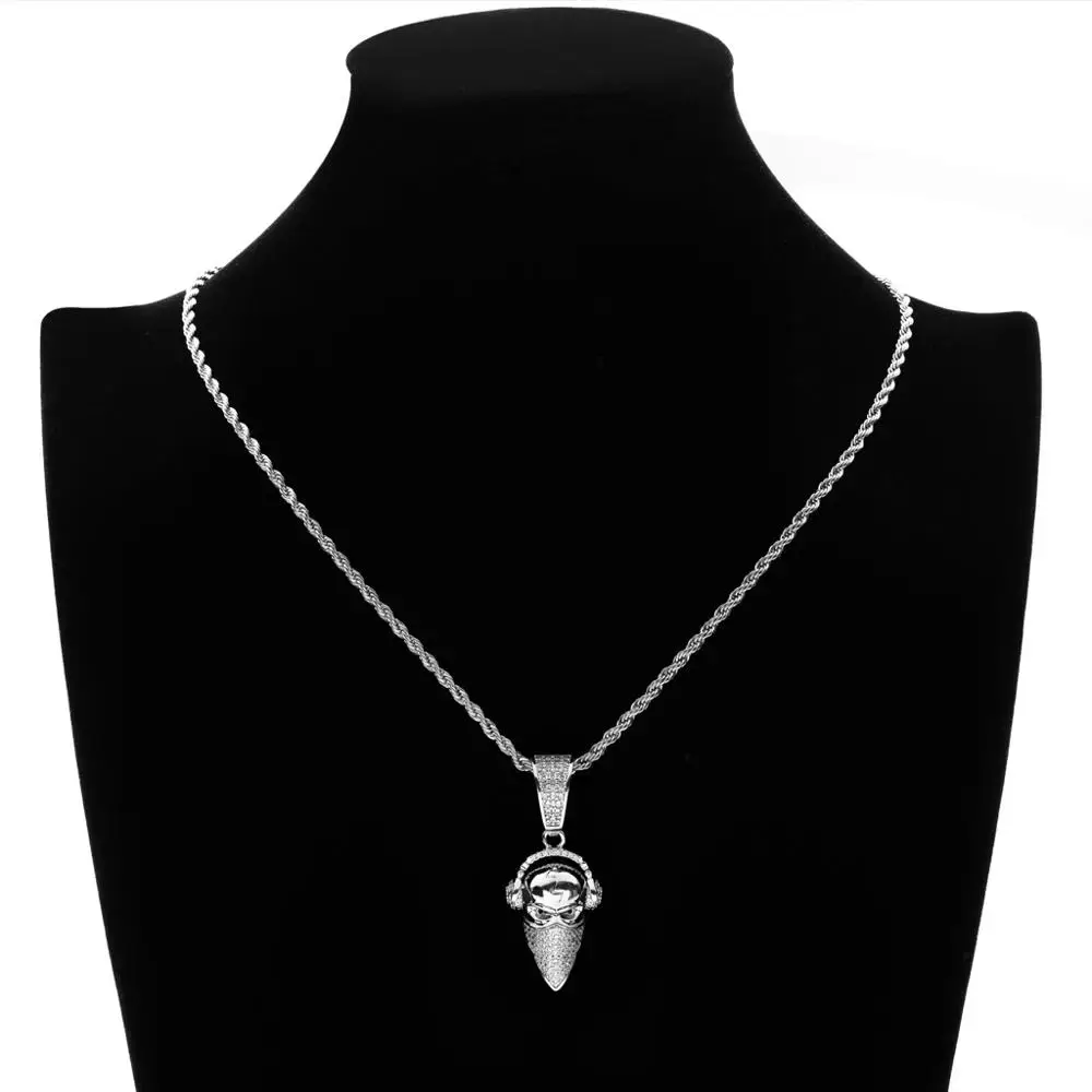 

Bling Bling Rock latest Mysterious Masked men with Headset earphone headphone small hip hop jewelry fancy pendant necklace gold