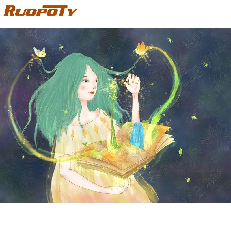 RUOPOTY Рамка Diy Набор для рисования по номерам взрослых мультфильм девушки окраска