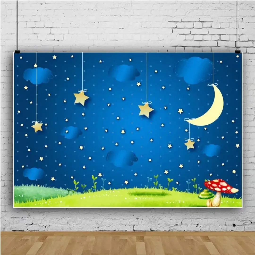 

Фон для фотосъемки звездное небо Мерцающие Звезды Луна трава грибы Дети День рождения ребенок душ декорация для праздвечерние