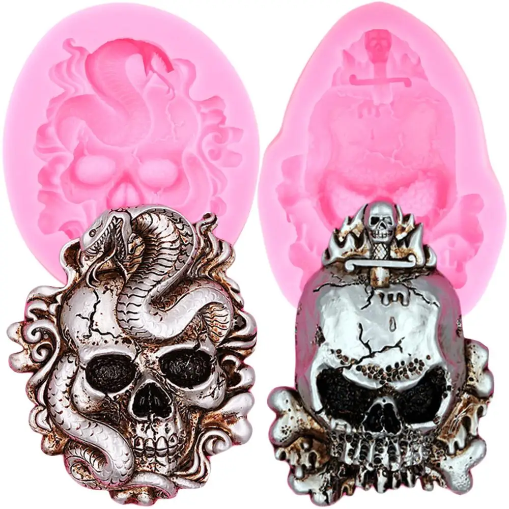 Хэллоуин Череп Змея силиконовые формы для мытья смолы лампы в форме свечи