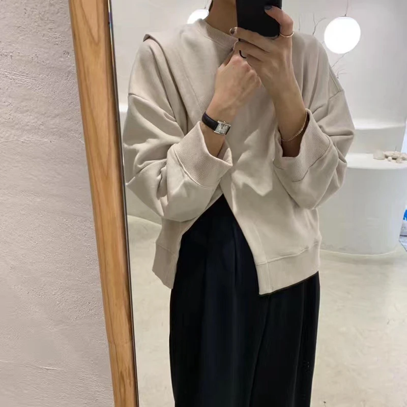 RealShe толстовки женские свитшоты с круглым вырезом и длинным рукавом однотонные