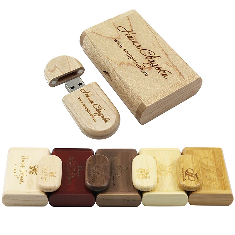 

TEXT ME 1PCS Free Custom LOGO Wooden + Box Personal Pendrive 4GB 16GB 32GB 64GB USB Flash Drive U Disk Memory Stick Wedding Gift