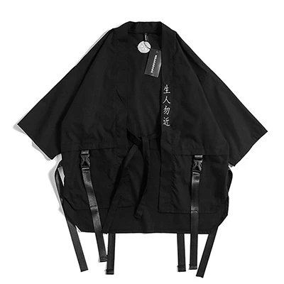 Black April MOMO Харадзюку открытый стежка куртки типа кимоно для мужчин хип хоп тонкое пальто лента уличная Мужская мода осень свободные куртки - Цвет: Black