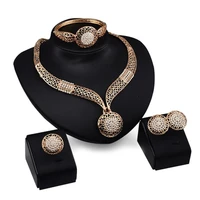 4pcsset jewelry sets hollow round pendant rhinestone decor alloy women fashion jewelry sets for gifts jewelry sets for gifts