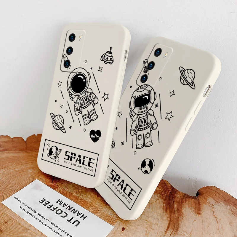 

Astronaut Camera Lens Protect Case For Huawei P40 P30 P20 Soft Liquid Silicone Phone Cover For Mate 40 30 20 P Smart 2021 Y7A