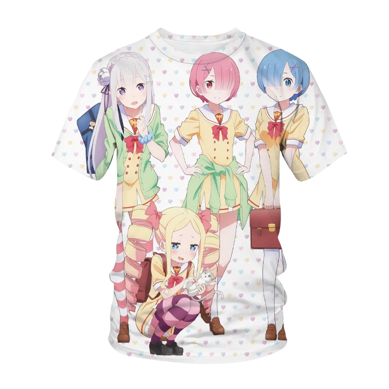 

Re Zero Rem Ram 3D printed T-shirt summer cute girl anime street clothing men women casual fashion Harajuku hip hop short sleeve