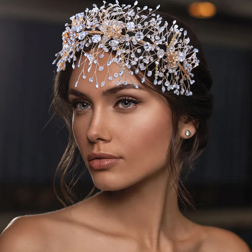 

TRiXY H286 Sparkle Wedding Hair Accessories Rhinestone Bridal Headwear Luxury Bridal Tiara Beaded Headdress Women Hair Jewelry