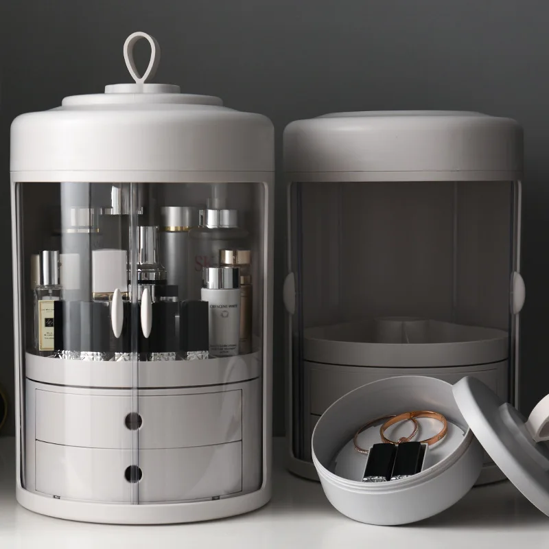 

360 Rotating Jewelry Organizer Makeup Storage Box Cosmetics storage Holder Desktop Dustproof Drawer Type Plastic Jewelry Box