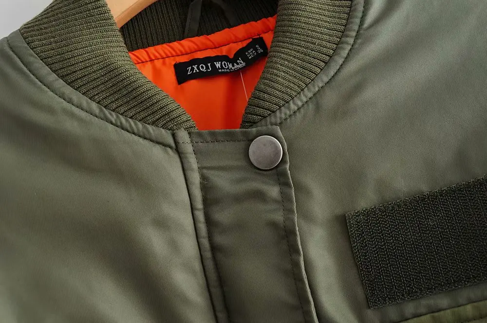 2019 Женская армейская зеленая молния Повседневная летная куртка Женские Карманы