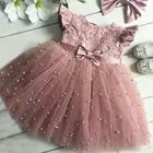 От 2 до 7 лет, платье для девочек, 2021, летние детские платья для малышей, одежда с рукавами-крылышками; С кружевом и жемчугом на высоком каблуке Тюлевое платье-пачка принцессы, нарядные платья для девочек, детская одежда