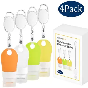 Портативный диспенсер для дезинфицирующего средства для рук, дорожные бутылочки, пустые бутылочки для туалетных принадлежностей с растягивающимся шнурком, герметичные, пищащие, 4 шт.