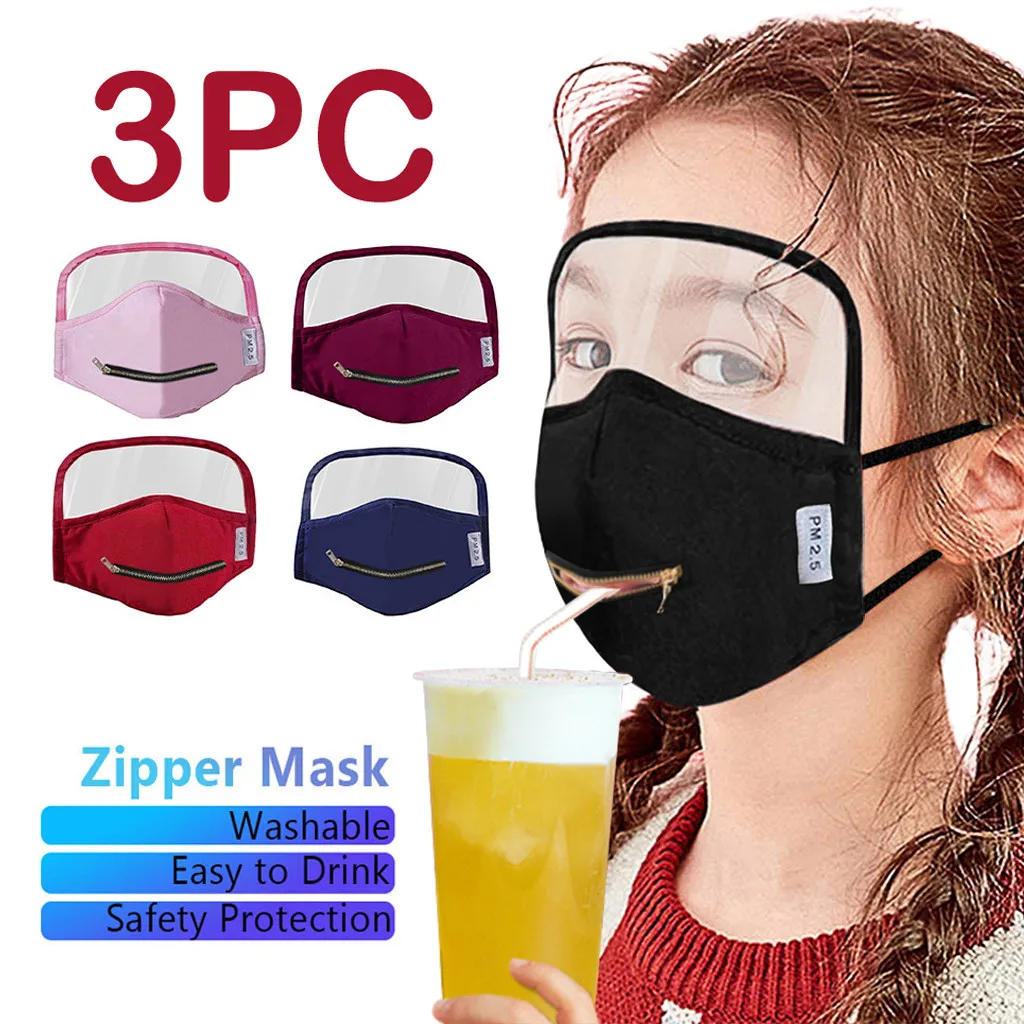 

Convenient 3PC Discount package Children Zipper Opening Design Outdoor Protective Masks With Eyes Shield High Quality Masque