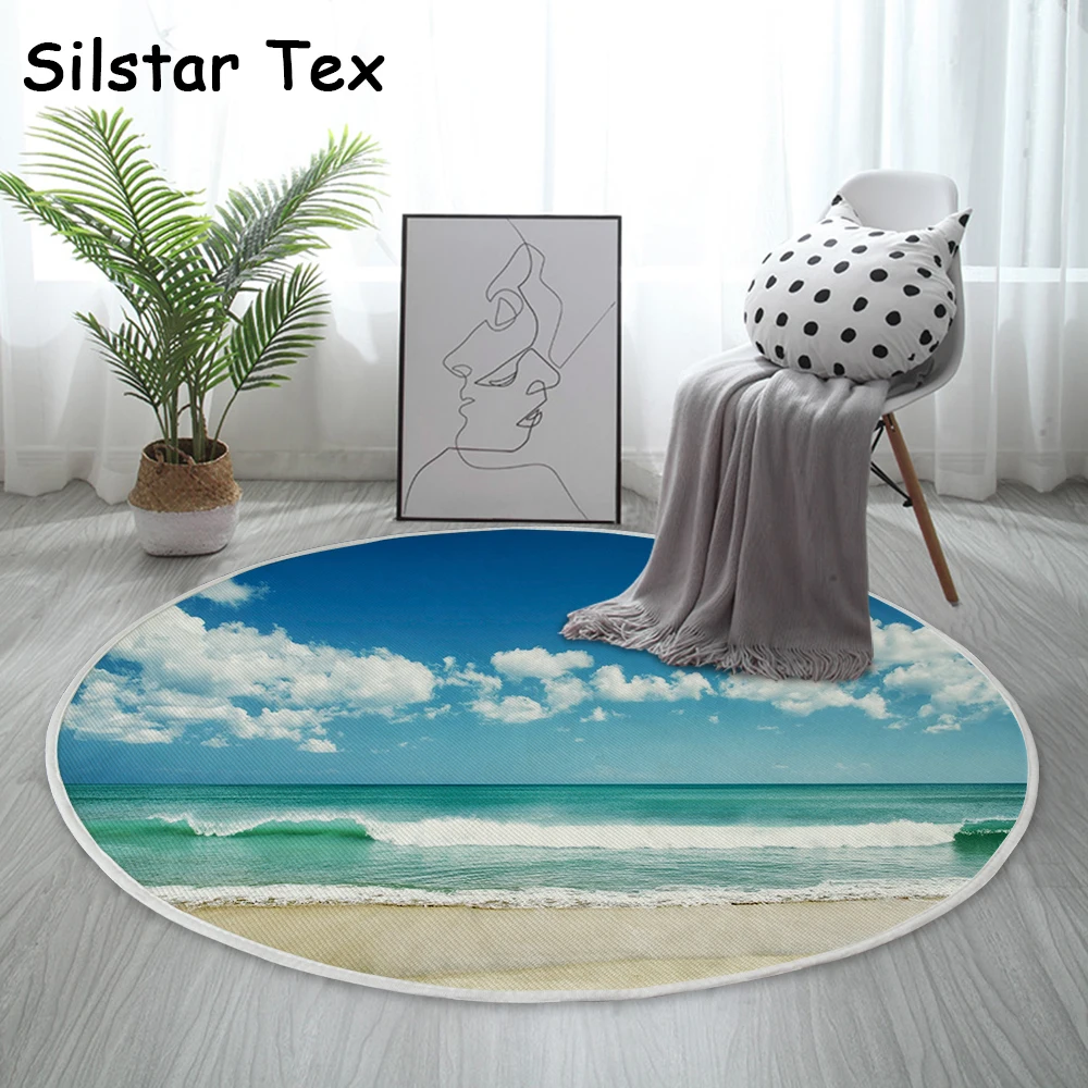 Silstar Tex Sea Landscape хлопковый ковер Круглый 3d коврик синий для комнаты дома кухни