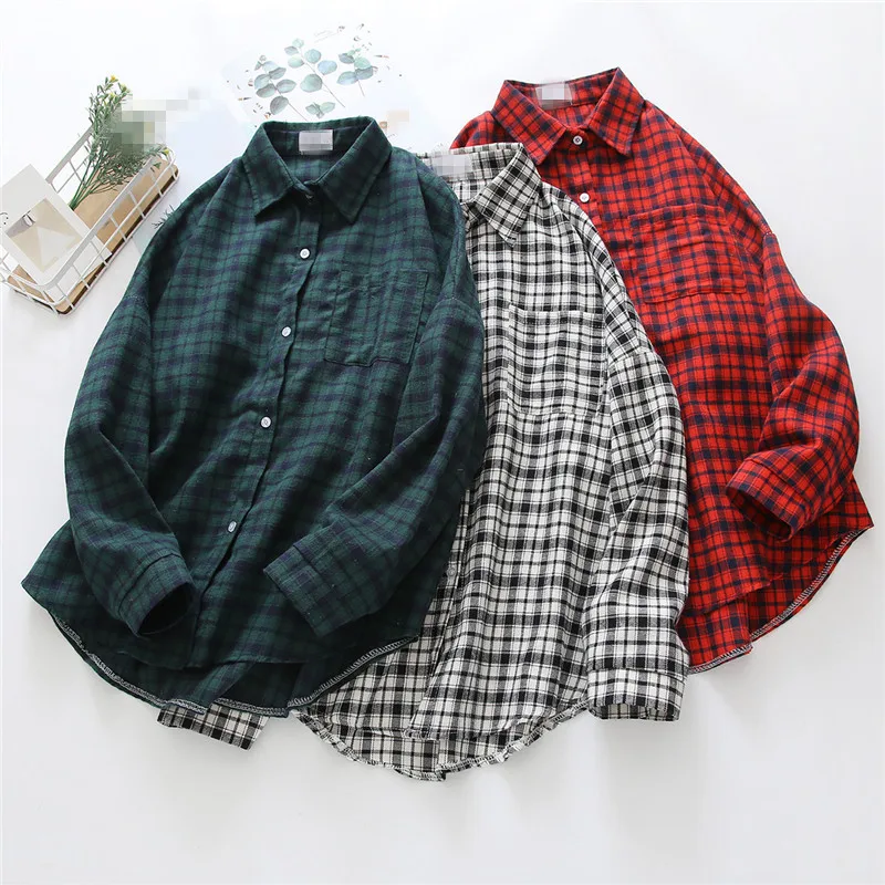 

Womens Tops and Blouses Elegant Cotton Linen Tunic Tops-for-Women Turn-Down Collar Button Full Sleeve Plaid Kimono Top Women