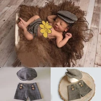 newborn photography props baby boy hat plaid costume little gentleman photo studio accessories pants