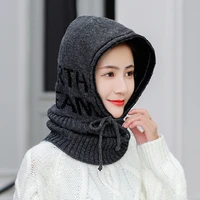 hat womens fashion embroidered woolen cap autumn and winter plus velvet scarf two piece one piece vogue ear caps