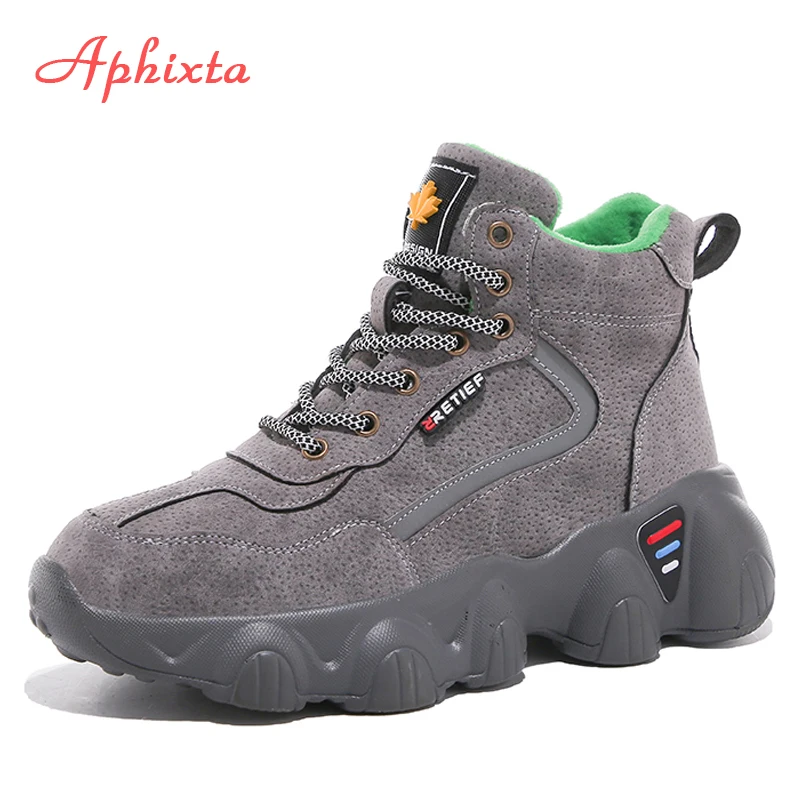 Aphixta/2019 Зимние ботильоны на платформе женская обувь из замши с украшениями теплая