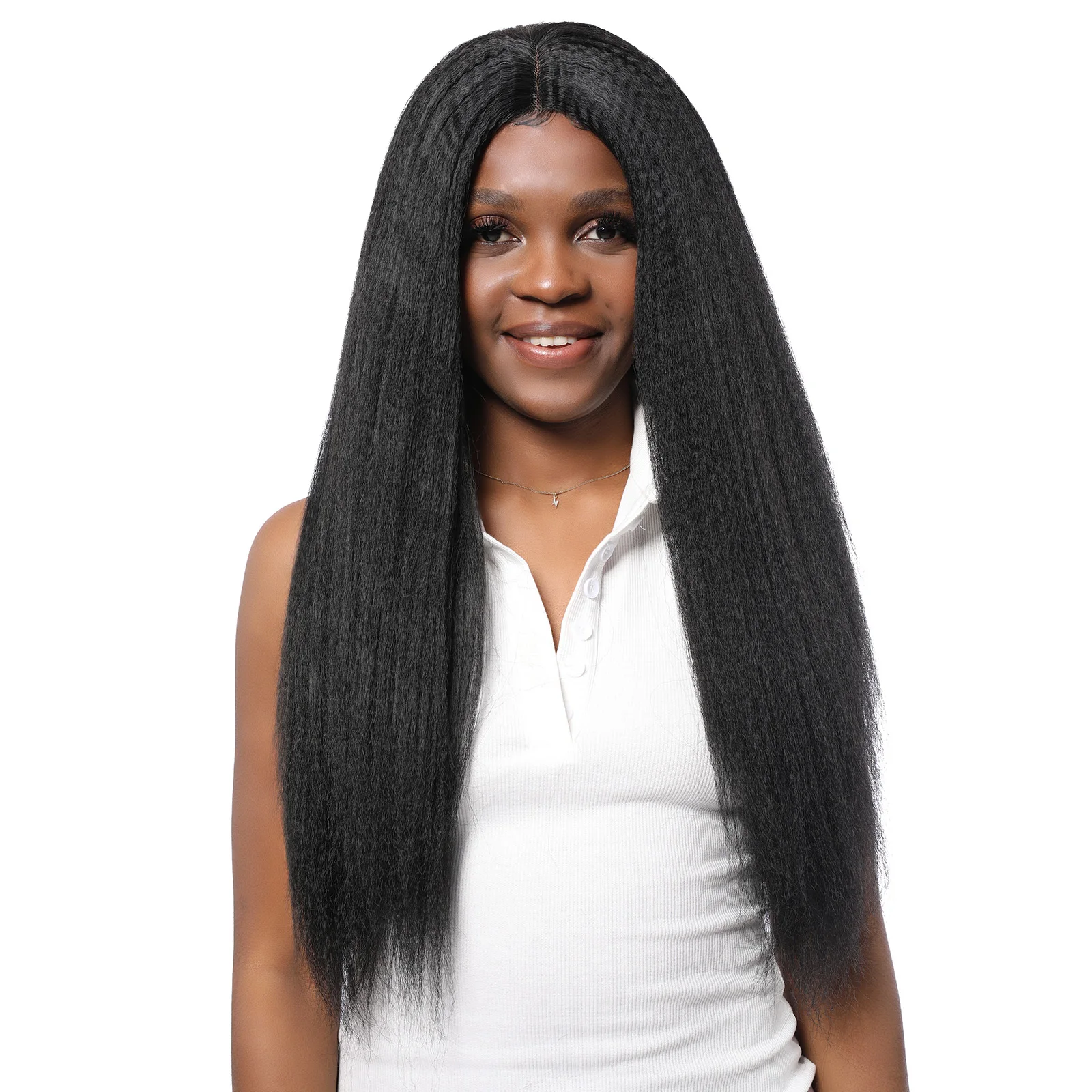 

180%Density 26Inch Black Soft Yaki Straight Wigs Glueless Lace Front Wig Remy High Temperature For Black Women With Baby Hair