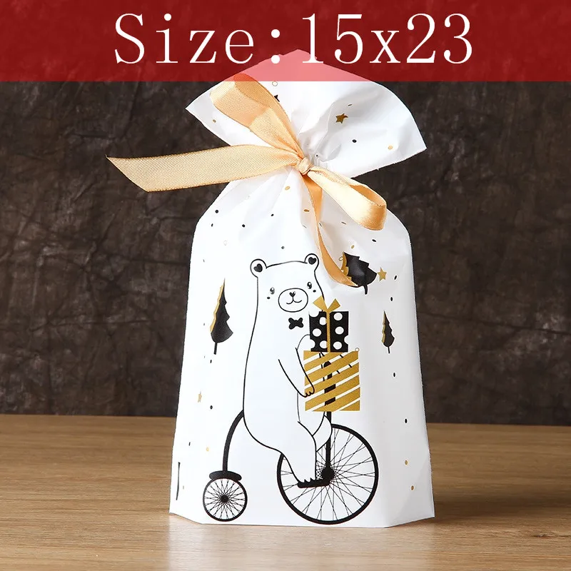 Christmas bear 50/100p 23x15 см Рождественская пластиковая сумка на шнурке для конфет и печенья закуски день рождения Свадебный декор Подарочная сумка новогодние подарки - Цвет: Christmas bear