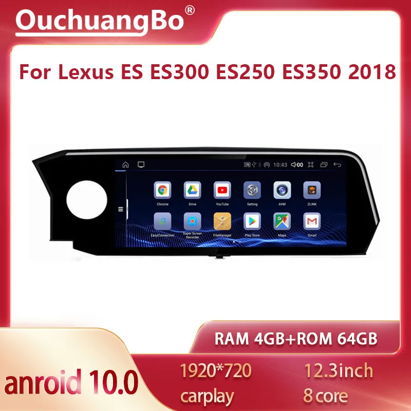 

Ouchuangbo Android 10 Qualcomm GPS navig For 12.3inch Lexus ES ES300 ES250 ES350 2018-2020 car radio carplay head unit 1920*720