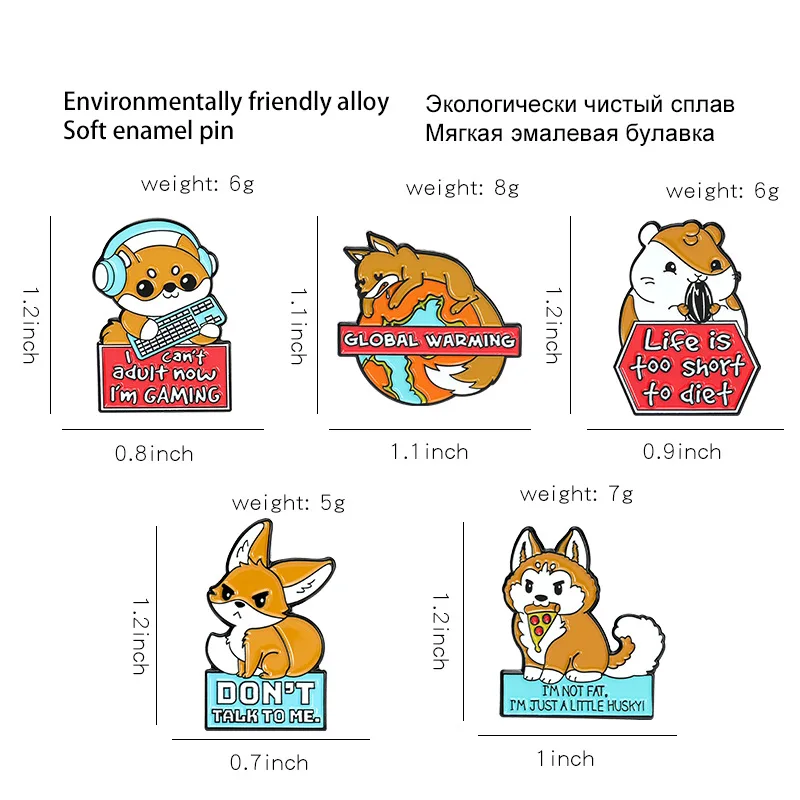 

Cute Cartoon Animals Enamel Pins Custom Fox Shiba Inu Hamster Brooches Shirt Lapel Badge Bag Jewelry Gift For Kids Friends