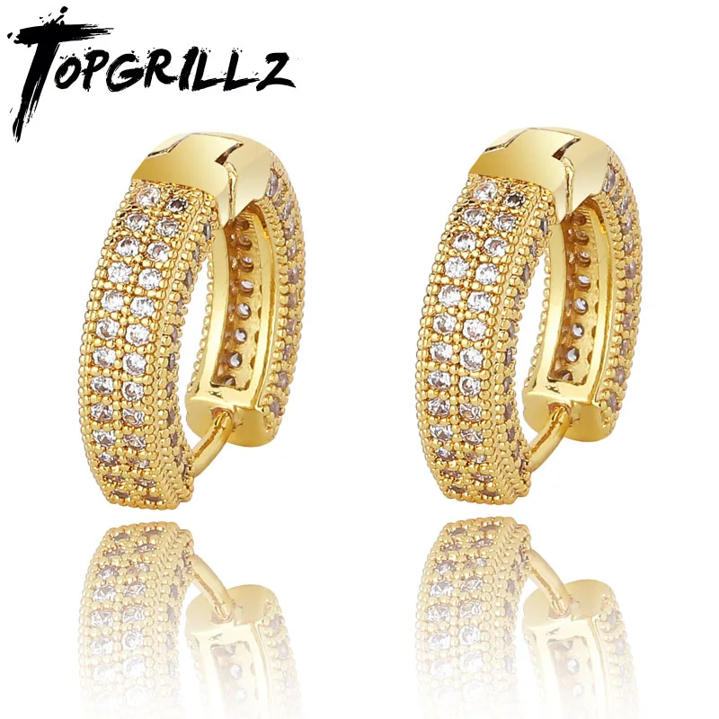 Серьги гвоздики TOPGRILLZ с кубическим цирконием в стиле хип хоп круглые сверкающие