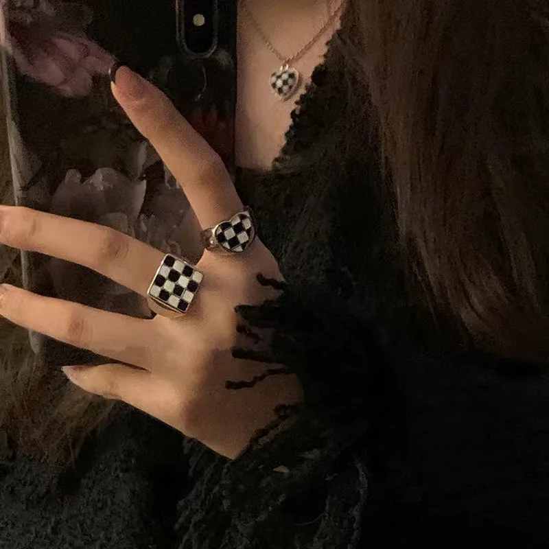 Женские шахматные открытые кольца в форме сердца для девочек милый дизайн модные