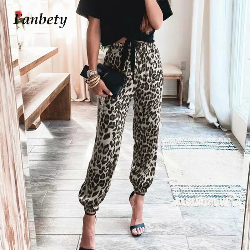 

Весенние однотонные атласные брюки, женские модные ретро леопардовые уличные длинные брюки 2021, повседневные эластичные облегающие спортив...