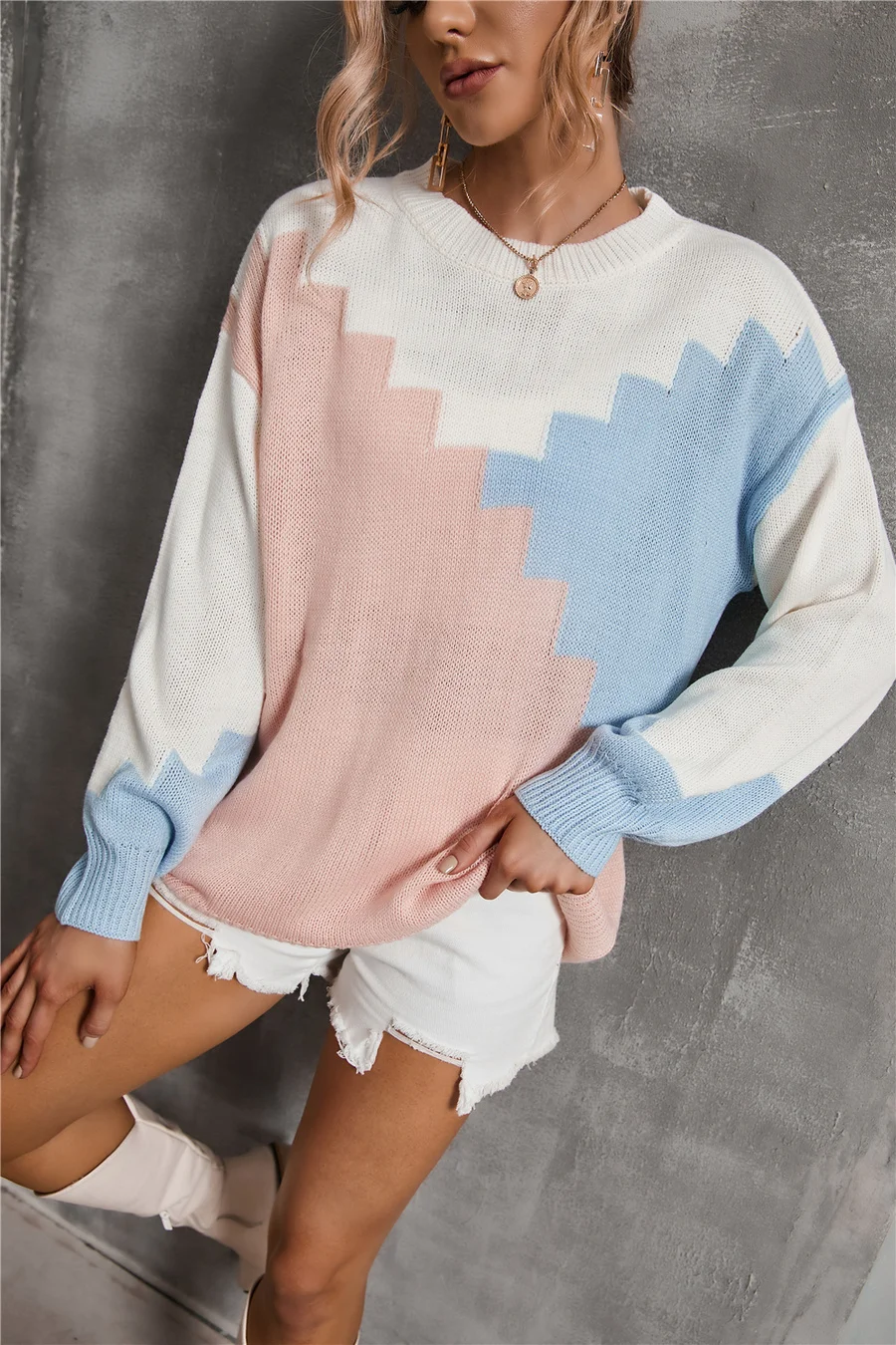 

Европейский и американский вязаный свитер с длинным рукавом, Новинка осени 2021, модный Индивидуальный свободный свитер с круглым вырезом дл...