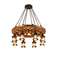 retro wood ring chandelier cafe bar dining hall antique chain hanging lamp tea book house pendant light