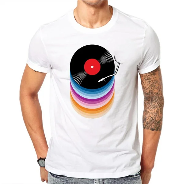 

100% Cotton Vinyl Records Print T-shirts Men Summer Tops Tee Shirt Men O-neck Short Sleeve Fashion Tshirts Plus Size DF60