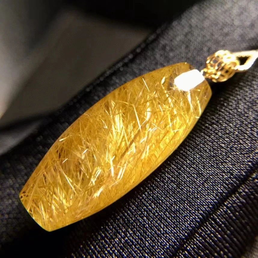 Genuine Natural Gold Rutilated Quartz Barrel Pendant Brazil 26.1*11.4*10.7mm Wealthy Women Men Jewelry AAAAAAA | Украшения и