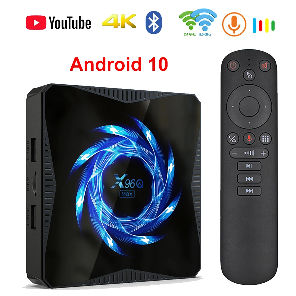 Смарт ТВ приставка 2020 X96Q MAX Android 10 4G 64GB 2 & 5G wifi 4K Google голосовой помощник медиаплеер