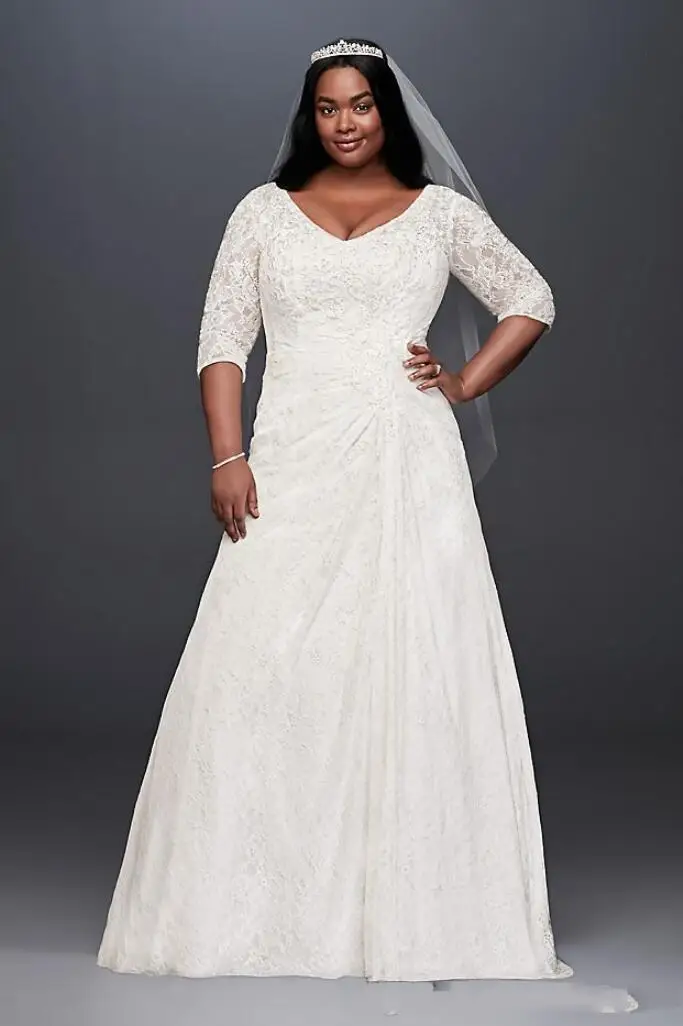 

New Vestido de Noiva IIIsion Half Sleeves A-Line Wedding Dress 2021 Sweep Train Lace Appliques Bridal Gown Robe de Mariee