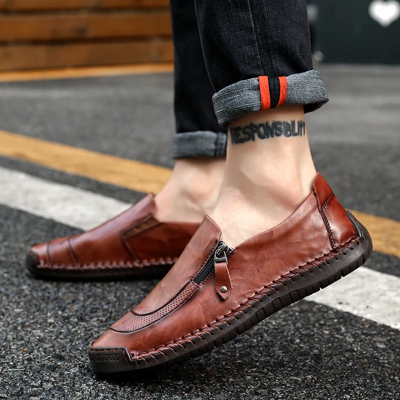 2019 Casual Men Shoes Summer Loafers Quality Split Leather Flats Hot Sale Moccasins Big Size 46 | Обувь