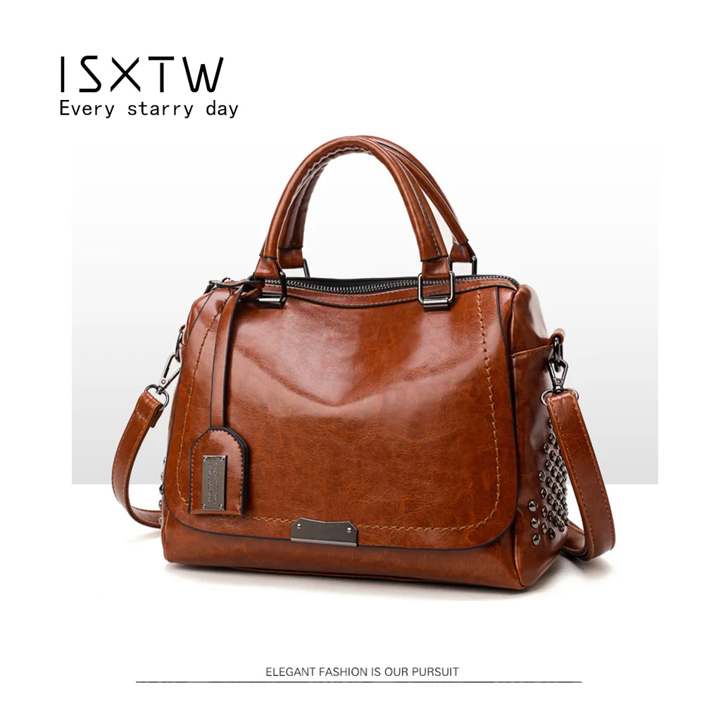ISXTW Explosion женская сумка ретро масляные заклепки дамские сумки Курьерская сумка/А4