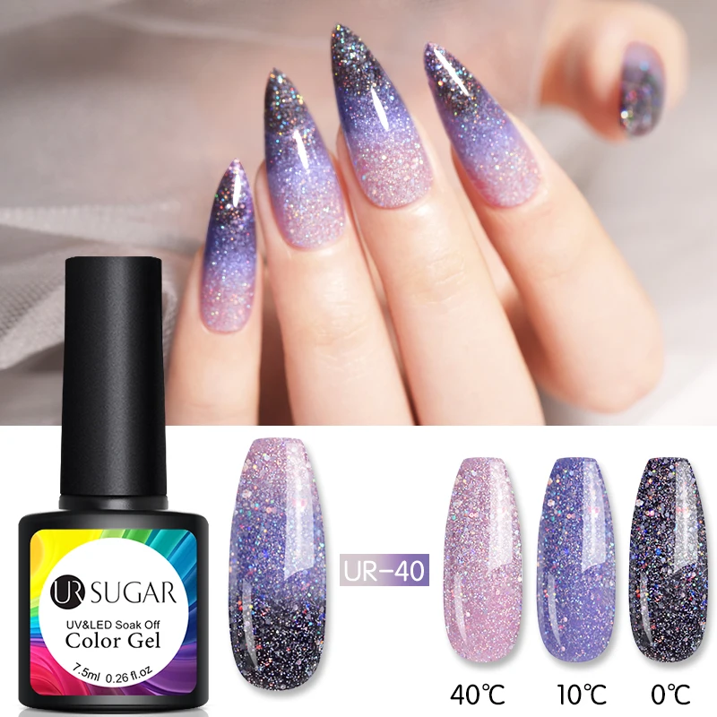 

UR SUGAR 7.5ml Thermal Glitter Soak Off UV Gel Polish Holographics Temperature Color-changing Varnish Gel Nail Art Lacquers