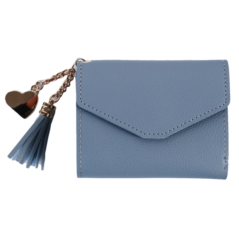 type2-light blue Новинка, Простой Модный женский кошелек для монет, кожа, сплошной цвет, Ретро стиль, короткий кошелек, сердце, на застежке, для девушек, держатель для карт, клатч - Цвет: type2-light blue