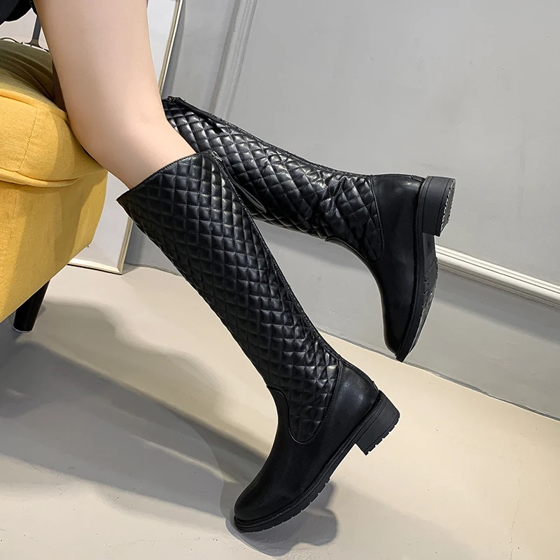 

Women's Knight Boot Western Over-the-Knee Riding Boots Winter Long Tube Leather High Boot 2020 Lady Retro Low Heel Pointed Shoes