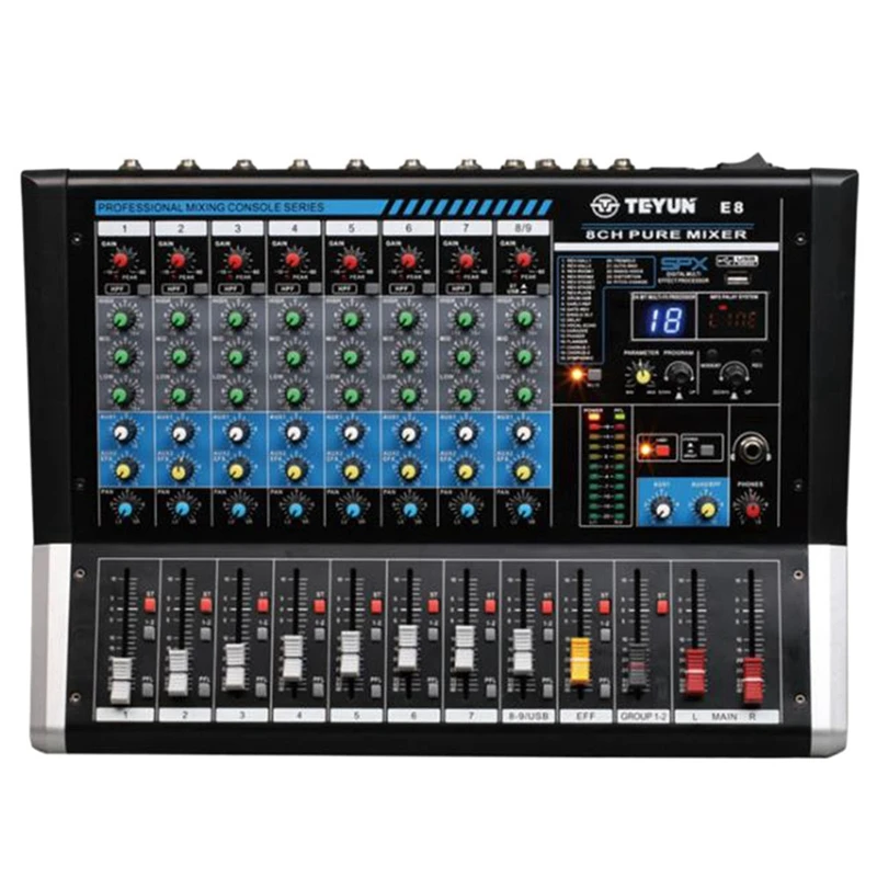 

Professional Sound Card 8-Channel Mixer Conference Audio USB Bluetooth Reverb Audio 24 Groups Of Preset Effects-EU Plug