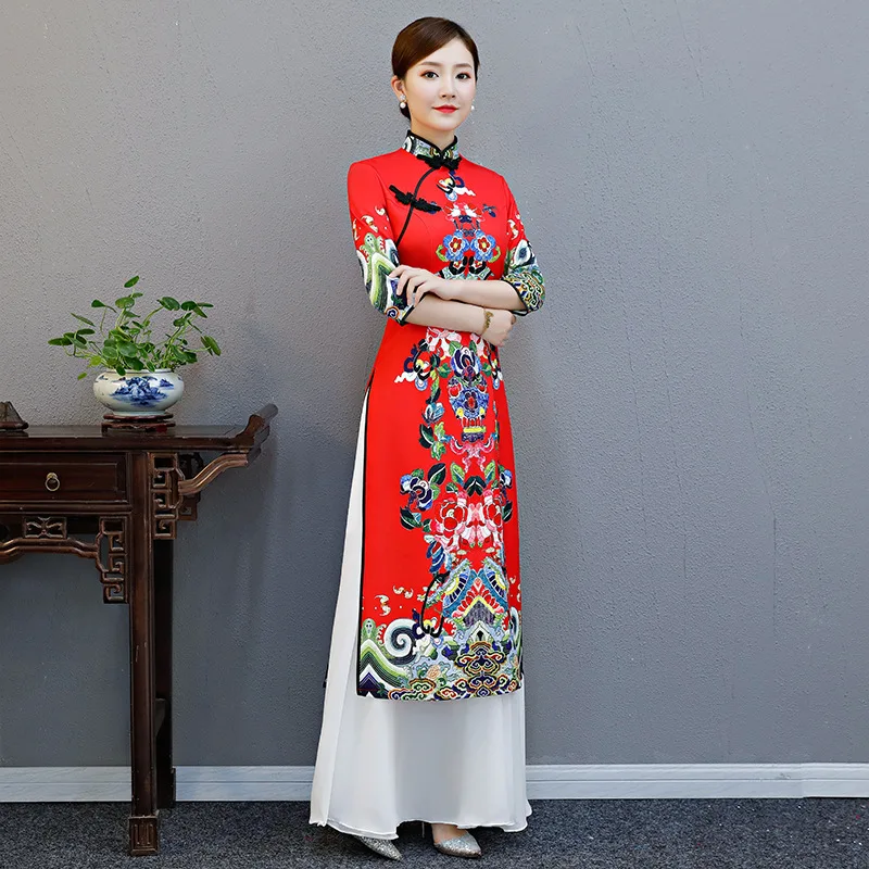 

Autumn New Women Fashion Qipao Chinese Traditional Classic Mandarin Collar Cheongsam Lady Slim Bodycon Evening Dress Novelty