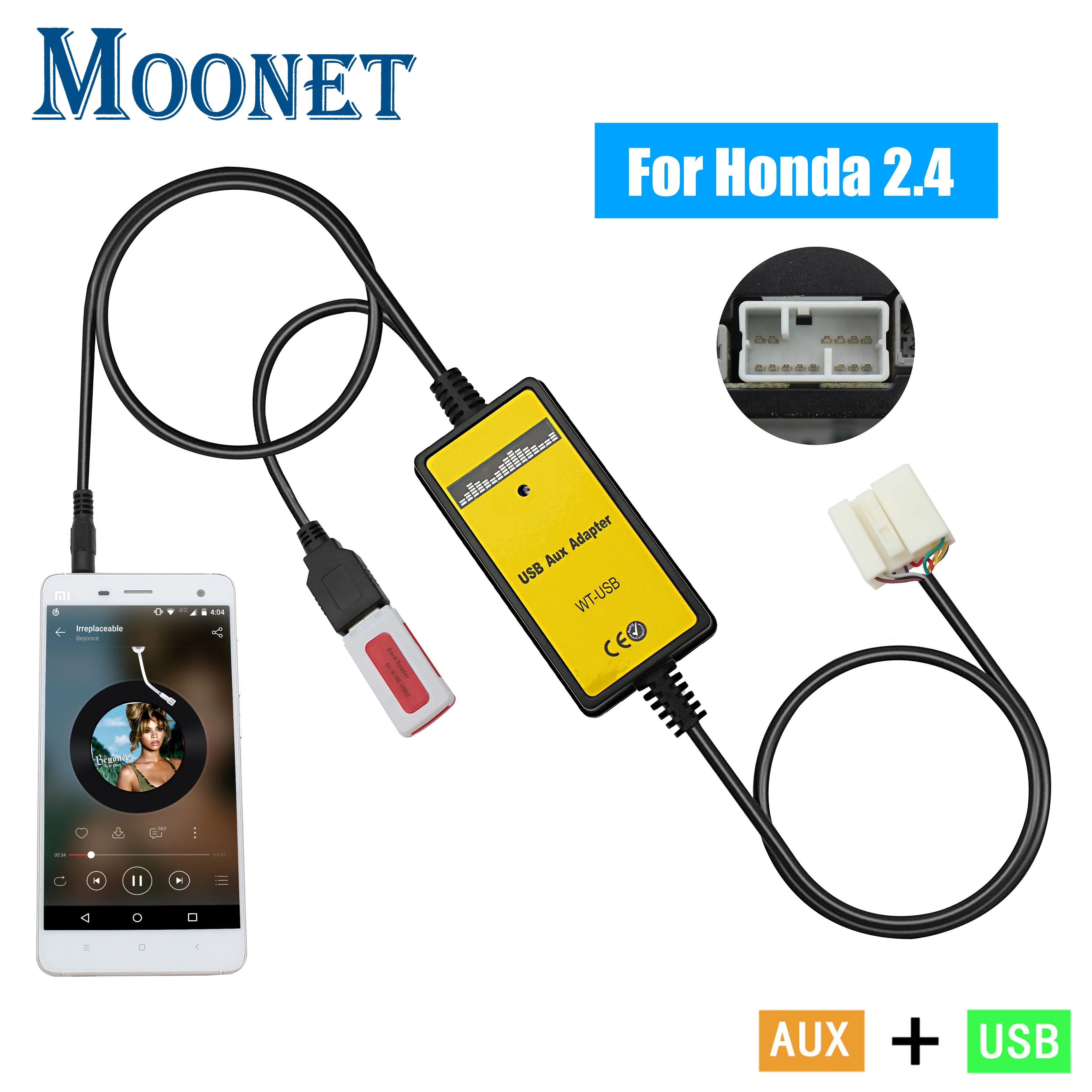 Moonet автомобильный аудио USB AUX адаптер 3,5 мм AUX Интерфейс cd-чейнджер для Honda Accord Pilot S2000 Civic CR-V QX003