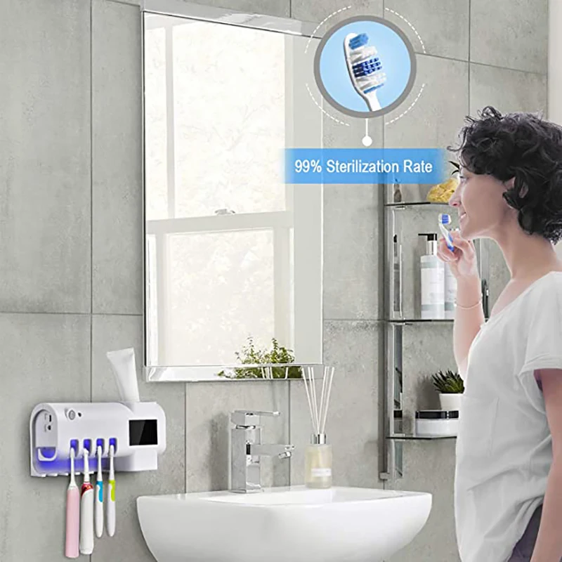 

Solar 3 in1 UV Toothbrush Holder Sterilizer Automatic Toothpaste Squeezers Dispenser For Toilet Home Bathroom Toothpaste Holder