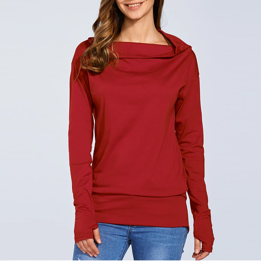 Женская футболка с длинными рукавами блузка и узким вырезом удобная повседневная одежда для осени