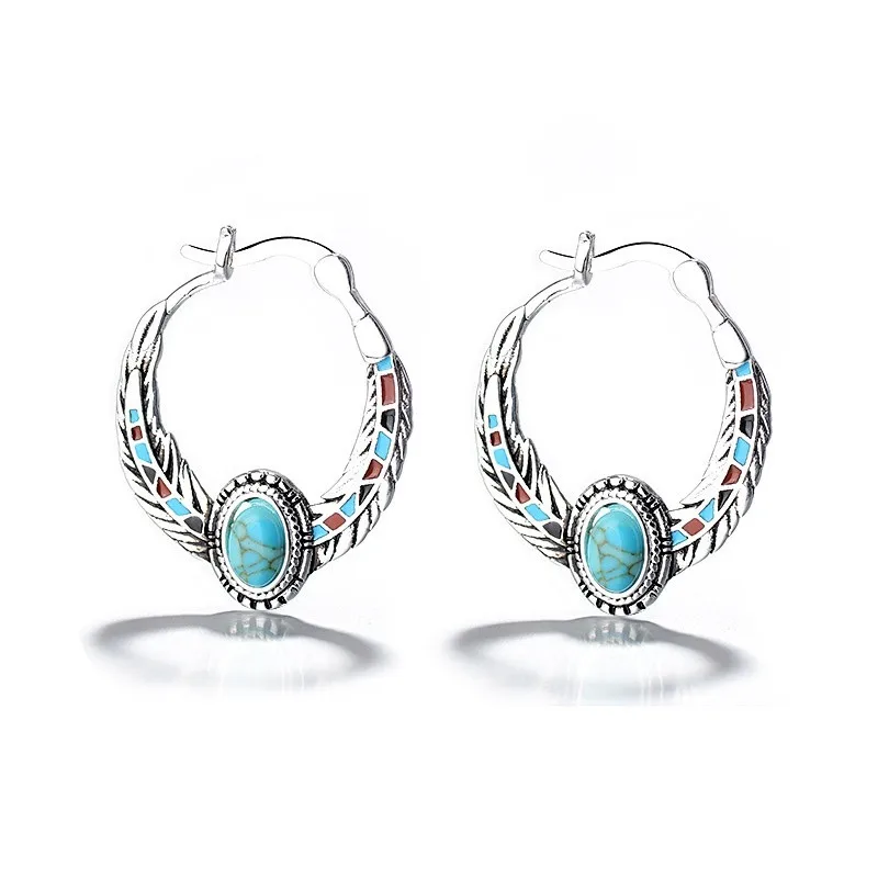 Женские винтажные серьги-подвески в этническом стиле с натуральным камнем