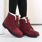 Теплые плюшевые зимние ботинки, женская обувь из хлопка и флока, на низком квадратном каблуке, короткие ботильоны, повседневная обувь на шнуровке, большие размеры до 44-го