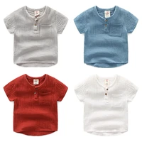 2021 summer new 2 8 9 10 years baby childrens clothing solid color soft cotton linen short sleeve t shirt for little kids boys