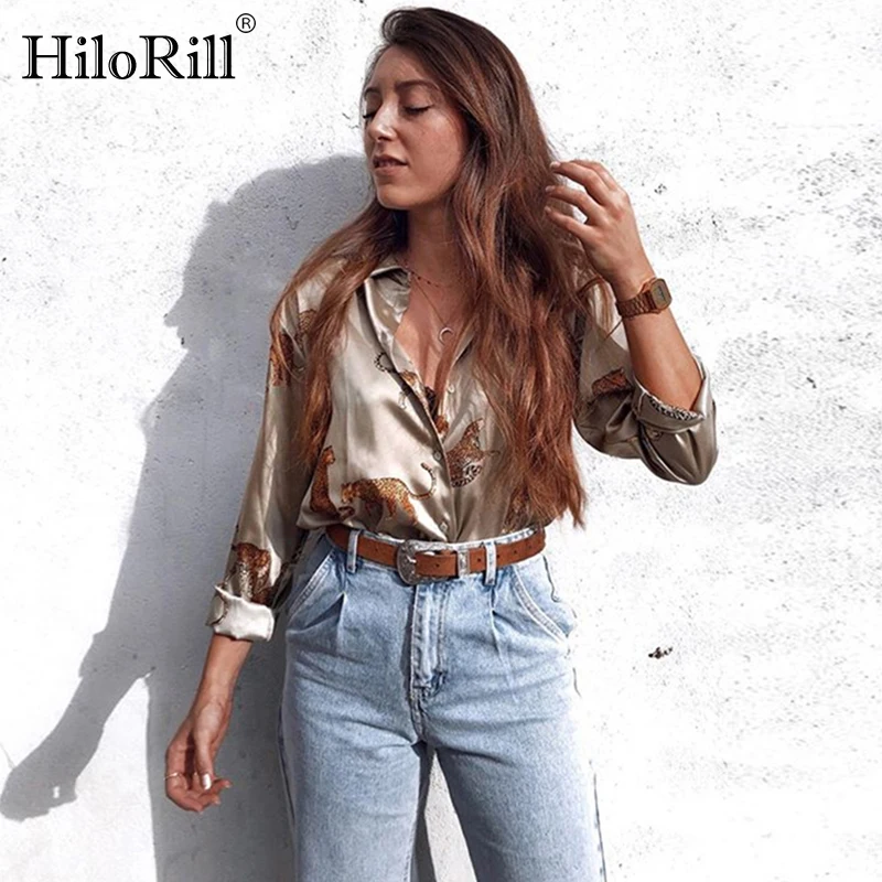 Женская блузка с леопардовым принтом HiloRill Офисная Модная рубашка длинным