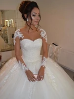 arabic dubai wedding dresses sweetheart floor length lace tulle long sleeve romantic illusion bride gown vestidos de mariage