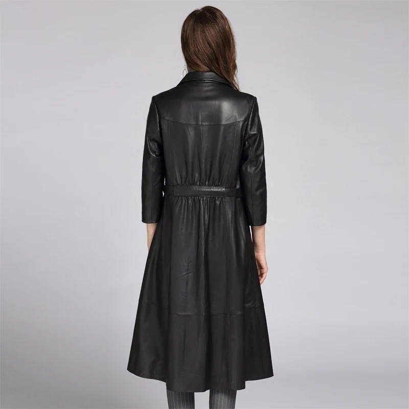 

Haining medium length leather coat, sheepskin slim suit, collar leather windbreaker and single leather coat